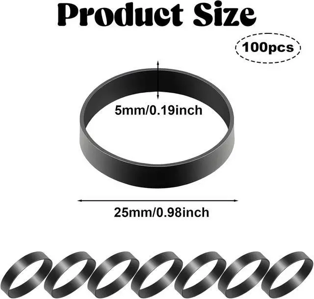 Alt view image 2 of 7 - 100 PCS Silicone Rubber Bands, 1"/25mm Diameter Black Small Rubber Bands Elastic Flat Cable Ties, Reusable Strong Round Rubberbands Thick Rubbers Band Heavy Duty for Wire Cord Cable Wrapping Bundle