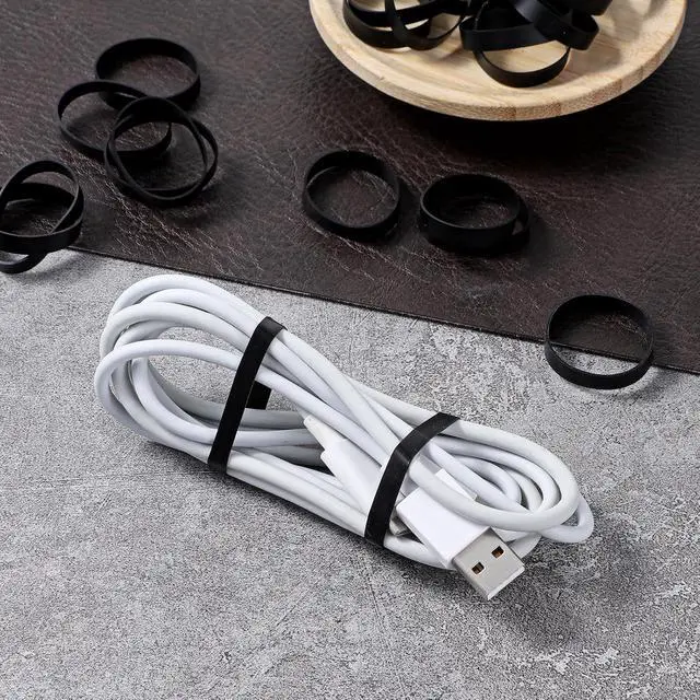 Alt view image 4 of 7 - 100 PCS Silicone Rubber Bands, 1"/25mm Diameter Black Small Rubber Bands Elastic Flat Cable Ties, Reusable Strong Round Rubberbands Thick Rubbers Band Heavy Duty for Wire Cord Cable Wrapping Bundle