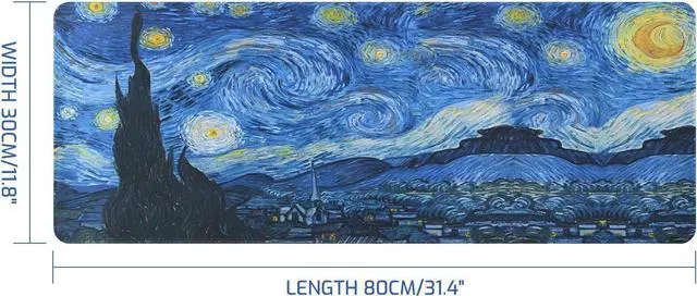 Alt view image 2 of 7 - Mouse Pad, Van Gogh Starry Night Extended Large Gaming Mouse Pad, 31.4"x11.8" Non-Slip Rubber Base XL Large Mousepad with Stitched Edges,Waterproof Keyboard Mouse Mat Desk Pad