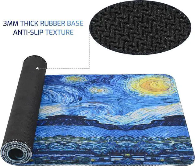 Alt view image 3 of 7 - Mouse Pad, Van Gogh Starry Night Extended Large Gaming Mouse Pad, 31.4"x11.8" Non-Slip Rubber Base XL Large Mousepad with Stitched Edges,Waterproof Keyboard Mouse Mat Desk Pad