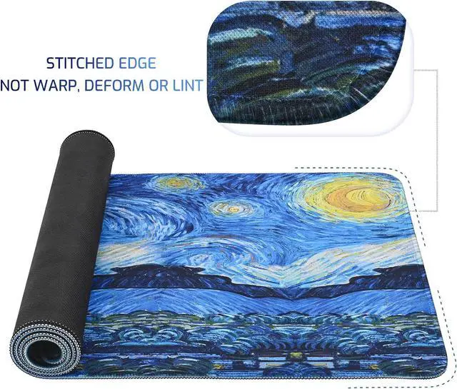 Alt view image 4 of 7 - Mouse Pad, Van Gogh Starry Night Extended Large Gaming Mouse Pad, 31.4"x11.8" Non-Slip Rubber Base XL Large Mousepad with Stitched Edges,Waterproof Keyboard Mouse Mat Desk Pad