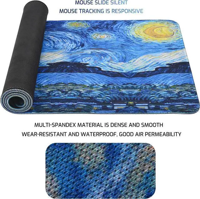 Alt view image 5 of 7 - Mouse Pad, Van Gogh Starry Night Extended Large Gaming Mouse Pad, 31.4"x11.8" Non-Slip Rubber Base XL Large Mousepad with Stitched Edges,Waterproof Keyboard Mouse Mat Desk Pad