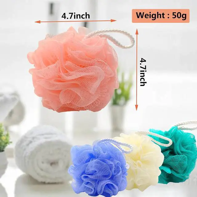 Alt view image 4 of 7 - Set of 4 Loofah Sponge Shower Loofah, Exfoliating Shower Ball, Scrub Ball Body Sponge, Soft Mesh, Deep Cleansing Bath Tools, Rich Lathers (4PCS)