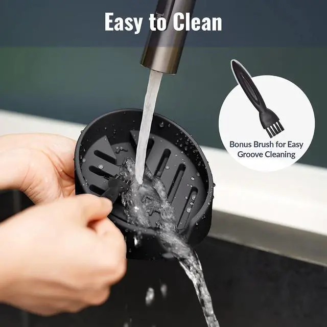 Alt view image 5 of 7 - NiHome Silicone Sponge Holder for Kitchen Sink, Fits Scrub Daddy Mommy | Self-Draining Dispenser Organizer Tray, Sink Caddy Countertop Fits Soaps, Scrubber, Dishwasher Safe, Includes Brush