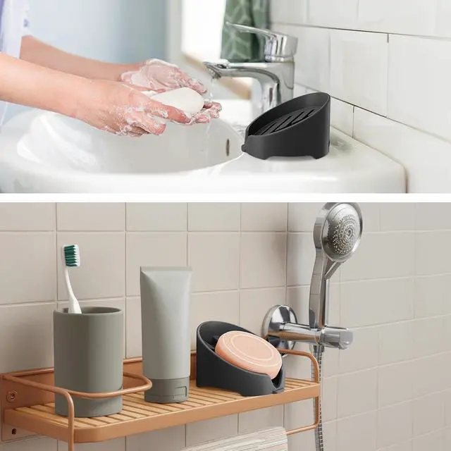 Alt view image 7 of 7 - NiHome Silicone Sponge Holder for Kitchen Sink, Fits Scrub Daddy Mommy | Self-Draining Dispenser Organizer Tray, Sink Caddy Countertop Fits Soaps, Scrubber, Dishwasher Safe, Includes Brush