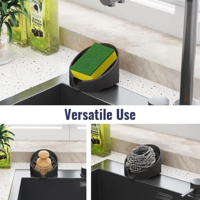 Alt view image 6 of 7 - NiHome Silicone Sponge Holder for Kitchen Sink, Fits Scrub Daddy Mommy | Self-Draining Dispenser Organizer Tray, Sink Caddy Countertop Fits Soaps, Scrubber, Dishwasher Safe, Includes Brush