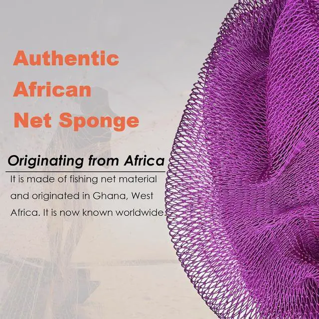 Alt view image 2 of 6 - African Net Sponge Authentic African Exfoliating Net Sponge with Knots Real Sapo Sponge with Handles Afro Scrub Net Bath Cloth for Shower (Purple)