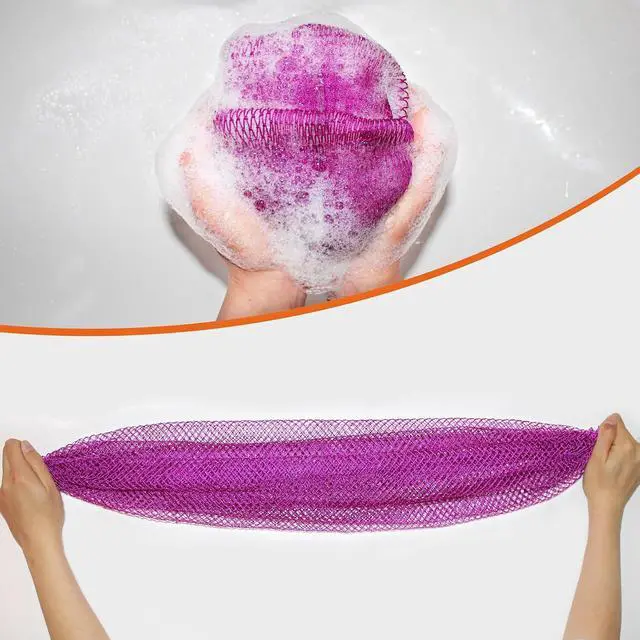 Alt view image 3 of 6 - African Net Sponge Authentic African Exfoliating Net Sponge with Knots Real Sapo Sponge with Handles Afro Scrub Net Bath Cloth for Shower (Purple)