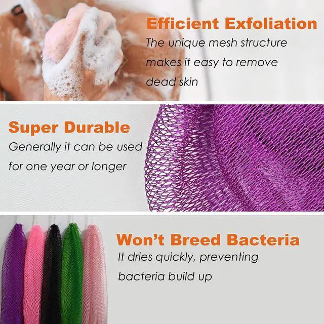 Alt view image 4 of 6 - African Net Sponge Authentic African Exfoliating Net Sponge with Knots Real Sapo Sponge with Handles Afro Scrub Net Bath Cloth for Shower (Purple)