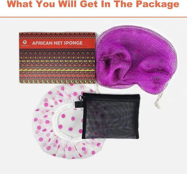 Alt view image 6 of 6 - African Net Sponge Authentic African Exfoliating Net Sponge with Knots Real Sapo Sponge with Handles Afro Scrub Net Bath Cloth for Shower (Purple)