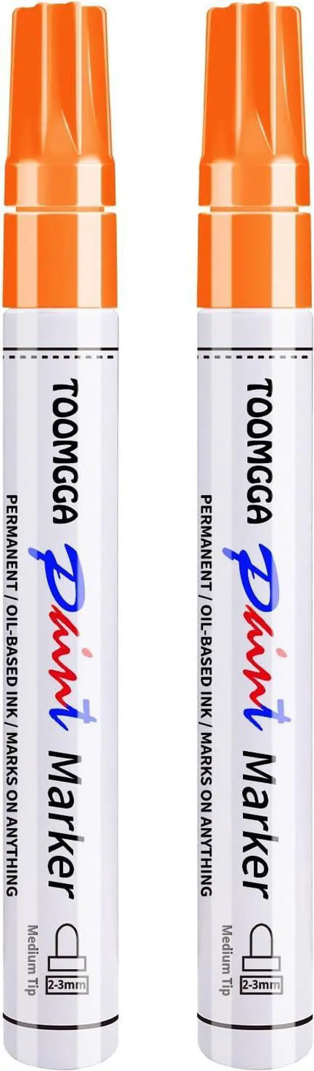Main image of TOOMGGA 2 Orange Paint Pens Permanent Paint Markers, Oil Based Medium Tip | Marking Pens, Quick Drying, Waterproof, Fade-resistant, for Rock Painting, Car Tyre, Metal, Plastic, Canvas, Mugs, Wood