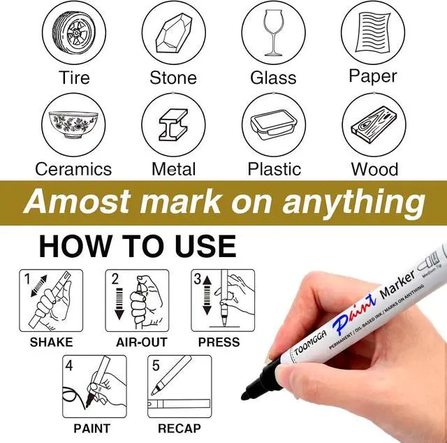 Alt view image 5 of 7 - TOOMGGA 2 Orange Paint Pens Permanent Paint Markers, Oil Based Medium Tip | Marking Pens, Quick Drying, Waterproof, Fade-resistant, for Rock Painting, Car Tyre, Metal, Plastic, Canvas, Mugs, Wood