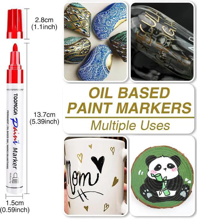 Alt view image 6 of 7 - TOOMGGA 2 Orange Paint Pens Permanent Paint Markers, Oil Based Medium Tip | Marking Pens, Quick Drying, Waterproof, Fade-resistant, for Rock Painting, Car Tyre, Metal, Plastic, Canvas, Mugs, Wood