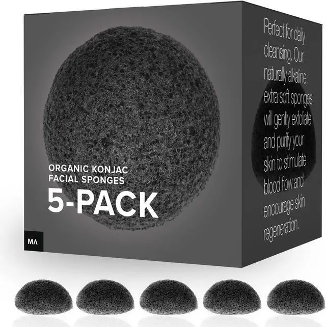 Main image of Minamul Konjac Exfoliating Organic Facial Sponge Set, Gentle daily face scrub/skincare, best bamboo activated charcoal, Safe for Oily, Dry, Combination or Sensitive skin, Makeup Remover, 5 pack
