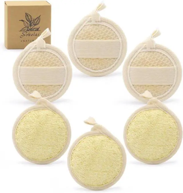 Main image of Exfoliating Loofah Sponge Pads Face loofa Brush 6 Pack 3.15 inches Made of 100% Natural Luffa Body and Facial Scrub Pad Personal Care Close Skin for Men and Women for Bath Spa and Shower