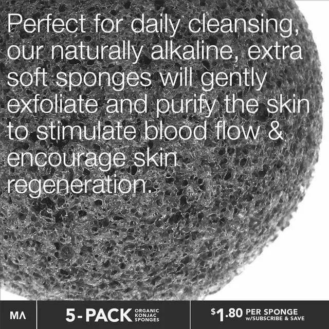 Alt view image 6 of 6 - Minamul Konjac Exfoliating Organic Facial Sponge Set, Gentle daily face scrub/skincare, best bamboo activated charcoal, Safe for Oily, Dry, Combination or Sensitive skin, Makeup Remover, 5 pack