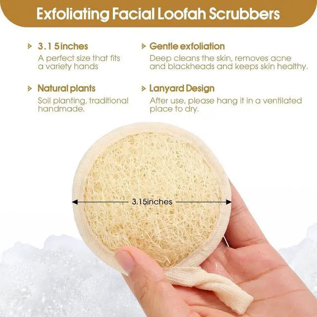 Alt view image 4 of 6 - Exfoliating Loofah Sponge Pads Face loofa Brush 6 Pack 3.15 inches Made of 100% Natural Luffa Body and Facial Scrub Pad Personal Care Close Skin for Men and Women for Bath Spa and Shower