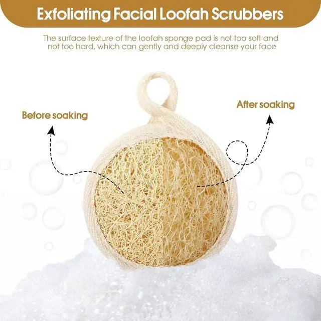 Alt view image 5 of 6 - Exfoliating Loofah Sponge Pads Face loofa Brush 6 Pack 3.15 inches Made of 100% Natural Luffa Body and Facial Scrub Pad Personal Care Close Skin for Men and Women for Bath Spa and Shower