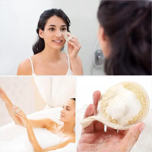 Alt view image 6 of 6 - Exfoliating Loofah Sponge Pads Face loofa Brush 6 Pack 3.15 inches Made of 100% Natural Luffa Body and Facial Scrub Pad Personal Care Close Skin for Men and Women for Bath Spa and Shower