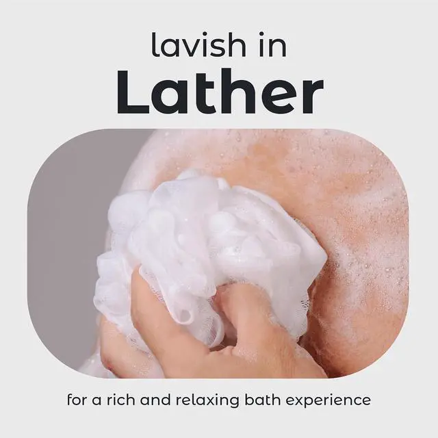 Alt view image 4 of 7 - MainBasics Shower Loofah Sponge Pouf, Set of 3, Airy Blossom | Soft Mesh Body Scrubber and Bath Sponge for Gentle Exfoliation, Rich Lather, and Everyday Shower Use