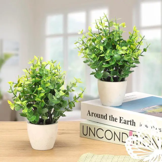 Alt view image 2 of 7 - 2 Pack Fake Plants Ceramic Mini Artificial Greenery Potted Plants | Applicable to Bathroom Decor Home Decor Office Decor Room Decor Farmhouse Decor Indoor Table, No Watering for Simple Styling