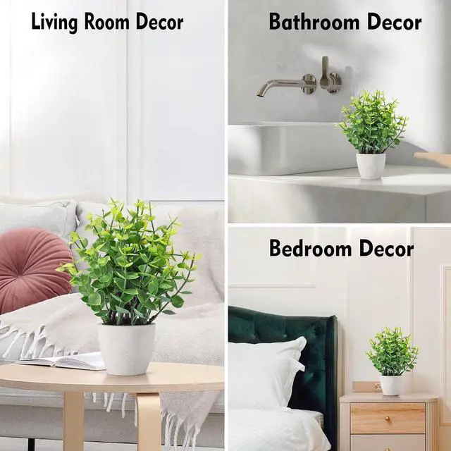 Alt view image 4 of 7 - 2 Pack Fake Plants Ceramic Mini Artificial Greenery Potted Plants | Applicable to Bathroom Decor Home Decor Office Decor Room Decor Farmhouse Decor Indoor Table, No Watering for Simple Styling