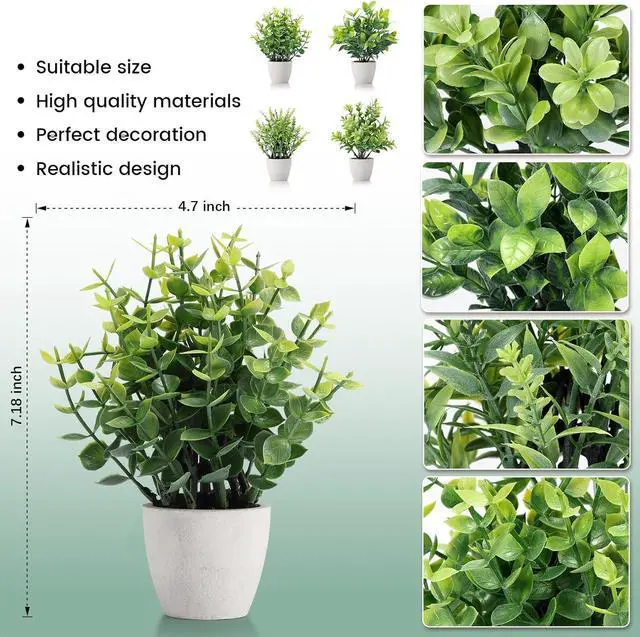Alt view image 3 of 7 - 2 Pack Fake Plants Ceramic Mini Artificial Greenery Potted Plants | Applicable to Bathroom Decor Home Decor Office Decor Room Decor Farmhouse Decor Indoor Table, No Watering for Simple Styling