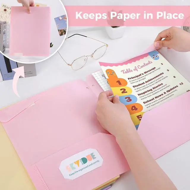 Alt view image 4 of 7 - SKYDUE Plastic Folders with Pockets, 6 Pack File Folders with Tabs & Stay-Put Flaps, 3 Hole Punch 2 Pocket Folders for 3 Ring Binder, Letter Size Document Organizer for School Office, Sweet Pastels