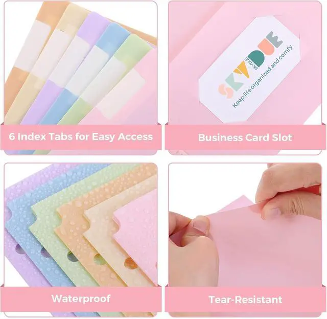 Alt view image 5 of 7 - SKYDUE Plastic Folders with Pockets, 6 Pack File Folders with Tabs & Stay-Put Flaps, 3 Hole Punch 2 Pocket Folders for 3 Ring Binder, Letter Size Document Organizer for School Office, Sweet Pastels