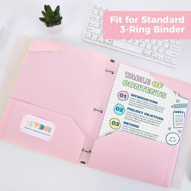 Alt view image 6 of 7 - SKYDUE Plastic Folders with Pockets, 6 Pack File Folders with Tabs & Stay-Put Flaps, 3 Hole Punch 2 Pocket Folders for 3 Ring Binder, Letter Size Document Organizer for School Office, Sweet Pastels