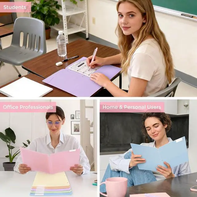 Alt view image 7 of 7 - SKYDUE Plastic Folders with Pockets, 6 Pack File Folders with Tabs & Stay-Put Flaps, 3 Hole Punch 2 Pocket Folders for 3 Ring Binder, Letter Size Document Organizer for School Office, Sweet Pastels