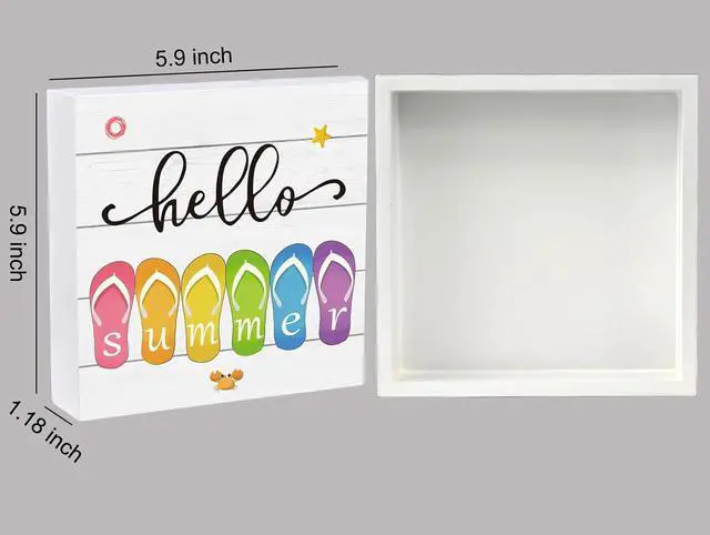 Alt view image 2 of 7 - Summer Decor Summer Decorations for Home Indoor Table Office Room Home Bathroom Shelf Desk Decor Rustic Wooden Sign Season House Warming Gifts 5.9 x 5.9 Inch