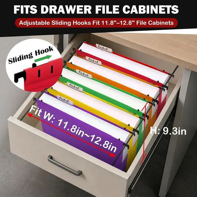 Alt view image 6 of 7 - Navona 5 Pack Heavy Duty Plastic Hanging File Folders, Letter Size | Water-Resistant & Durable, 2" Expandable Pockets, Adjustable Hanging Hooks, 5 Assorted Colors, Ideal for Home & Office