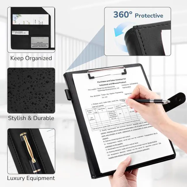 Alt view image 4 of 7 - Professional Padfolio with Clipboard, Faux Leather Portfolio Folder Binder, Legal Pad Holder for A4 Letter Size Notepad, Resume, Writing Pad, Ideal Organizer for Business Office Conference, Black,