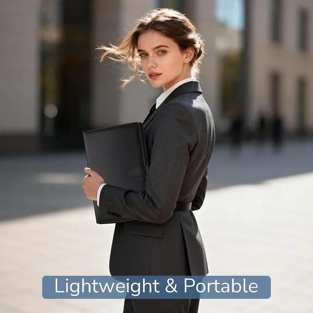 Alt view image 5 of 7 - Professional Padfolio with Clipboard, Faux Leather Portfolio Folder Binder, Legal Pad Holder for A4 Letter Size Notepad, Resume, Writing Pad, Ideal Organizer for Business Office Conference, Black,