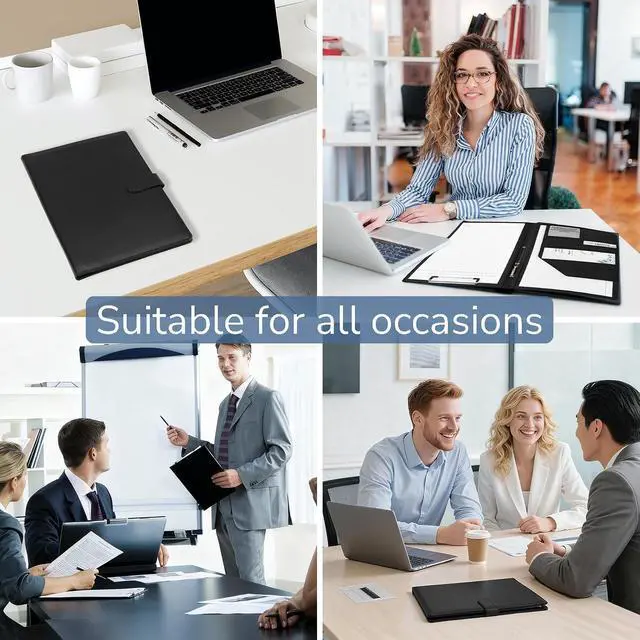 Alt view image 6 of 7 - Professional Padfolio with Clipboard, Faux Leather Portfolio Folder Binder, Legal Pad Holder for A4 Letter Size Notepad, Resume, Writing Pad, Ideal Organizer for Business Office Conference, Black,