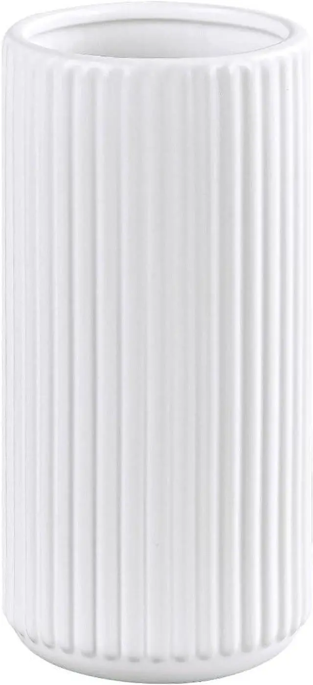 Main image of TIMEFOTO White Ceramic Flower Vase for Pampas Grass, 6 inch Small Decorative Centerpiece Ribbed Vase for Dining Table, Office Desktop, Shelf Bookshelf, Mantel, Bathroom, Countertop, Farmhouse, Gift