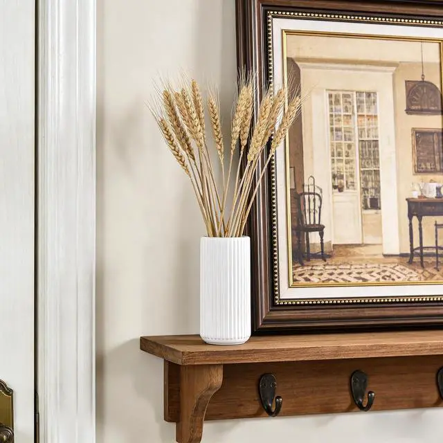 Alt view image 3 of 7 - TIMEFOTO White Ceramic Flower Vase for Pampas Grass, 6 inch Small Decorative Centerpiece Ribbed Vase for Dining Table, Office Desktop, Shelf Bookshelf, Mantel, Bathroom, Countertop, Farmhouse, Gift