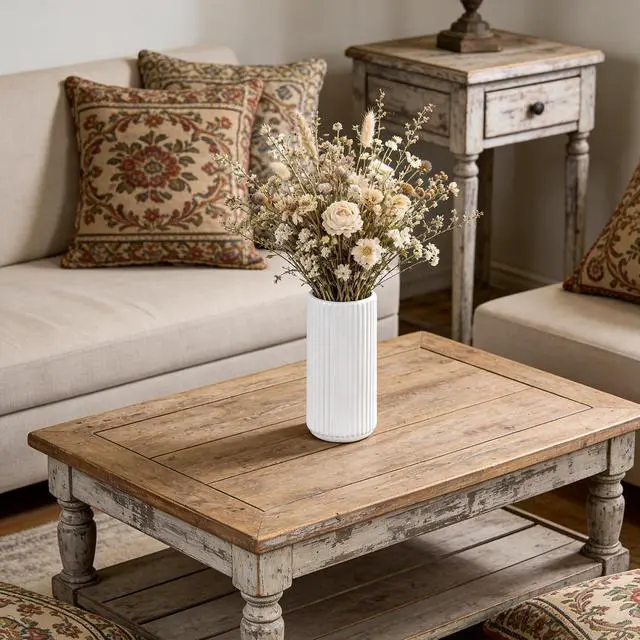 Alt view image 5 of 7 - TIMEFOTO White Ceramic Flower Vase for Pampas Grass, 6 inch Small Decorative Centerpiece Ribbed Vase for Dining Table, Office Desktop, Shelf Bookshelf, Mantel, Bathroom, Countertop, Farmhouse, Gift