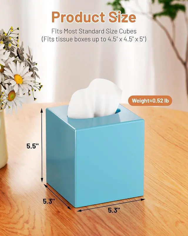 Alt view image 2 of 7 - Tissue Box Cover, Square Plastic Tissue Box Holder with Anti Slip Base, Modern Decor Facial Napkin Holder for Bathroom Vanity Countertop, Bedroom Dresser, Night Stand, Parlors, Offices, Blue