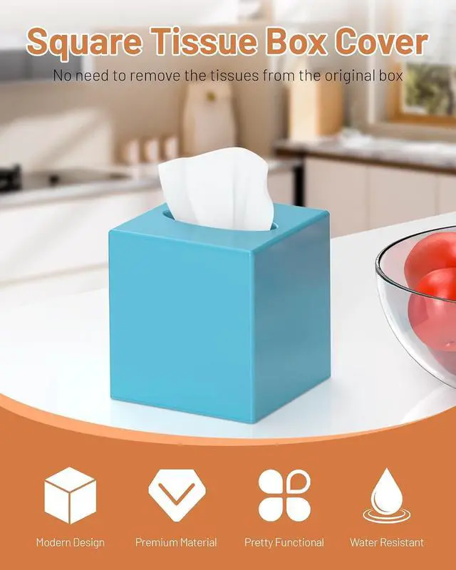 Alt view image 3 of 7 - Tissue Box Cover, Square Plastic Tissue Box Holder with Anti Slip Base, Modern Decor Facial Napkin Holder for Bathroom Vanity Countertop, Bedroom Dresser, Night Stand, Parlors, Offices, Blue
