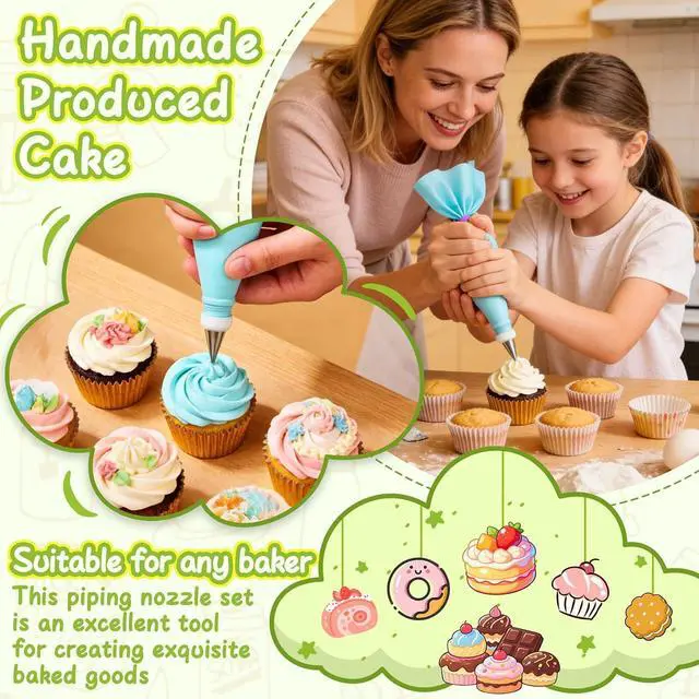 Alt view image 2 of 6 - Hendiy Piping Tips, 26 Pieces Stainless Steel Frosting Piping Kit | Reusable Piping Bag, Coupler Included, Cake Decorating