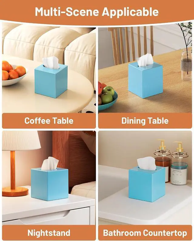 Alt view image 7 of 7 - Tissue Box Cover, Square Plastic Tissue Box Holder with Anti Slip Base, Modern Decor Facial Napkin Holder for Bathroom Vanity Countertop, Bedroom Dresser, Night Stand, Parlors, Offices, Blue