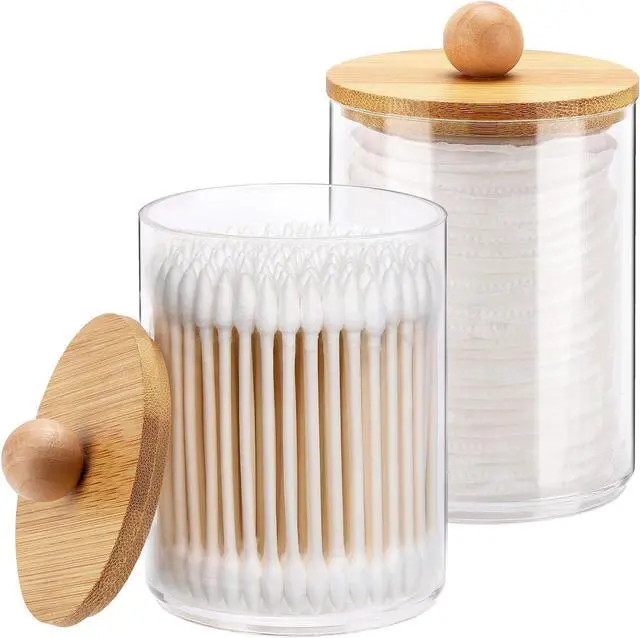 Main image of Tbestmax 10-Ounce Qtip Holder Bathroom Jars Canisters for Cotton Ball Swab Pad Storage Dispenzer, Bamboo Lid (2 Pack)