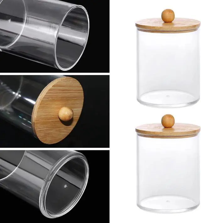 Alt view image 3 of 7 - Tbestmax 10-Ounce Qtip Holder Bathroom Jars Canisters for Cotton Ball Swab Pad Storage Dispenzer, Bamboo Lid (2 Pack)
