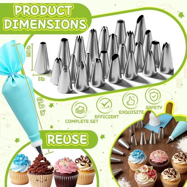 Alt view image 6 of 6 - Hendiy Piping Tips, 26 Pieces Stainless Steel Frosting Piping Kit | Reusable Piping Bag, Coupler Included, Cake Decorating