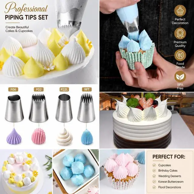 Alt view image 4 of 6 - Large Piping Nozzles, 4Pcs #9FT #F02#F06#R22L Stainless Steel Seamless Icing Piping Nozzle Tip Set for Cupcakes and Baking