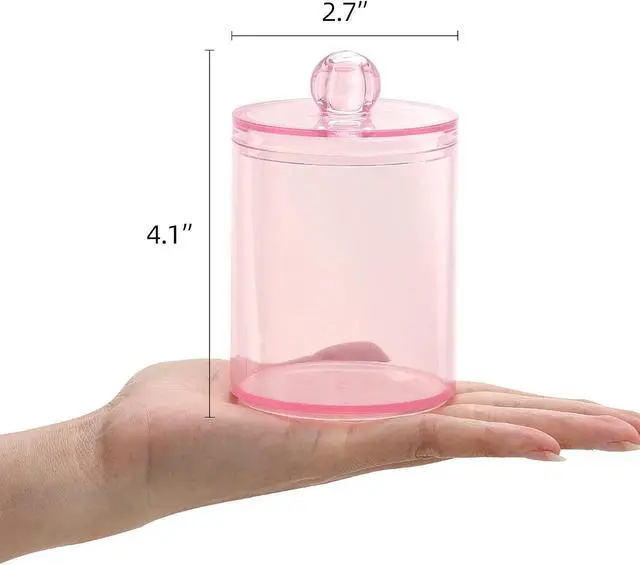 Alt view image 2 of 7 - Tbestmax 2 Pack Qtip Holder Bathroom Jars Canisters for Cotton Ball Swab Pad Storage Dispenzer, Pink 10-Ounce