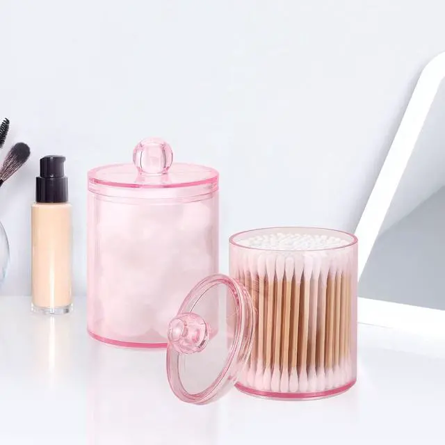 Alt view image 5 of 7 - Tbestmax 2 Pack Qtip Holder Bathroom Jars Canisters for Cotton Ball Swab Pad Storage Dispenzer, Pink 10-Ounce