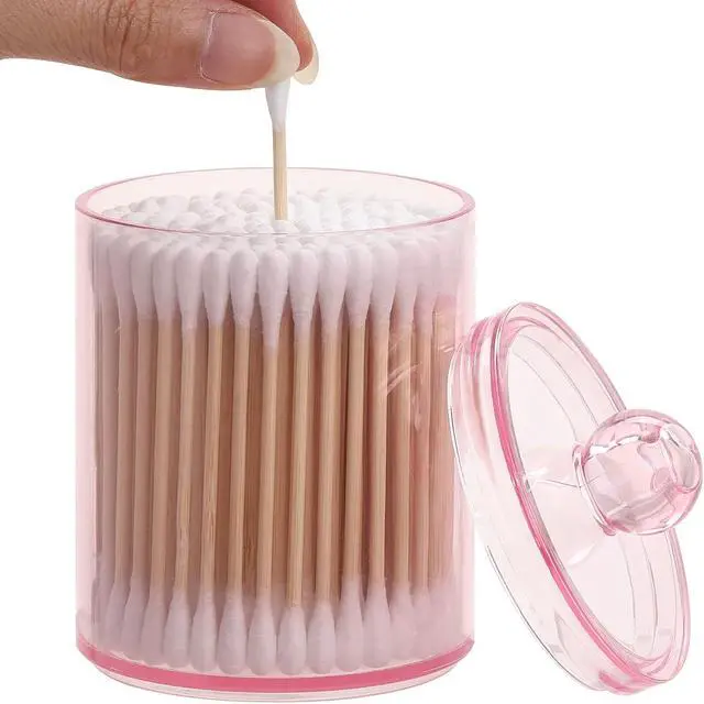 Alt view image 4 of 7 - Tbestmax 2 Pack Qtip Holder Bathroom Jars Canisters for Cotton Ball Swab Pad Storage Dispenzer, Pink 10-Ounce